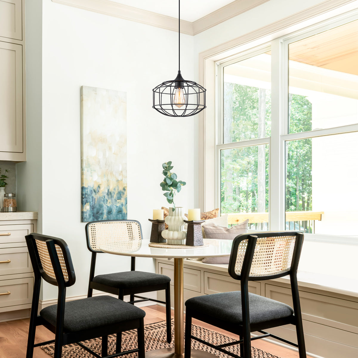 Matte Black Industrial Wire Cage Pendant Light for Kitchen & Dining