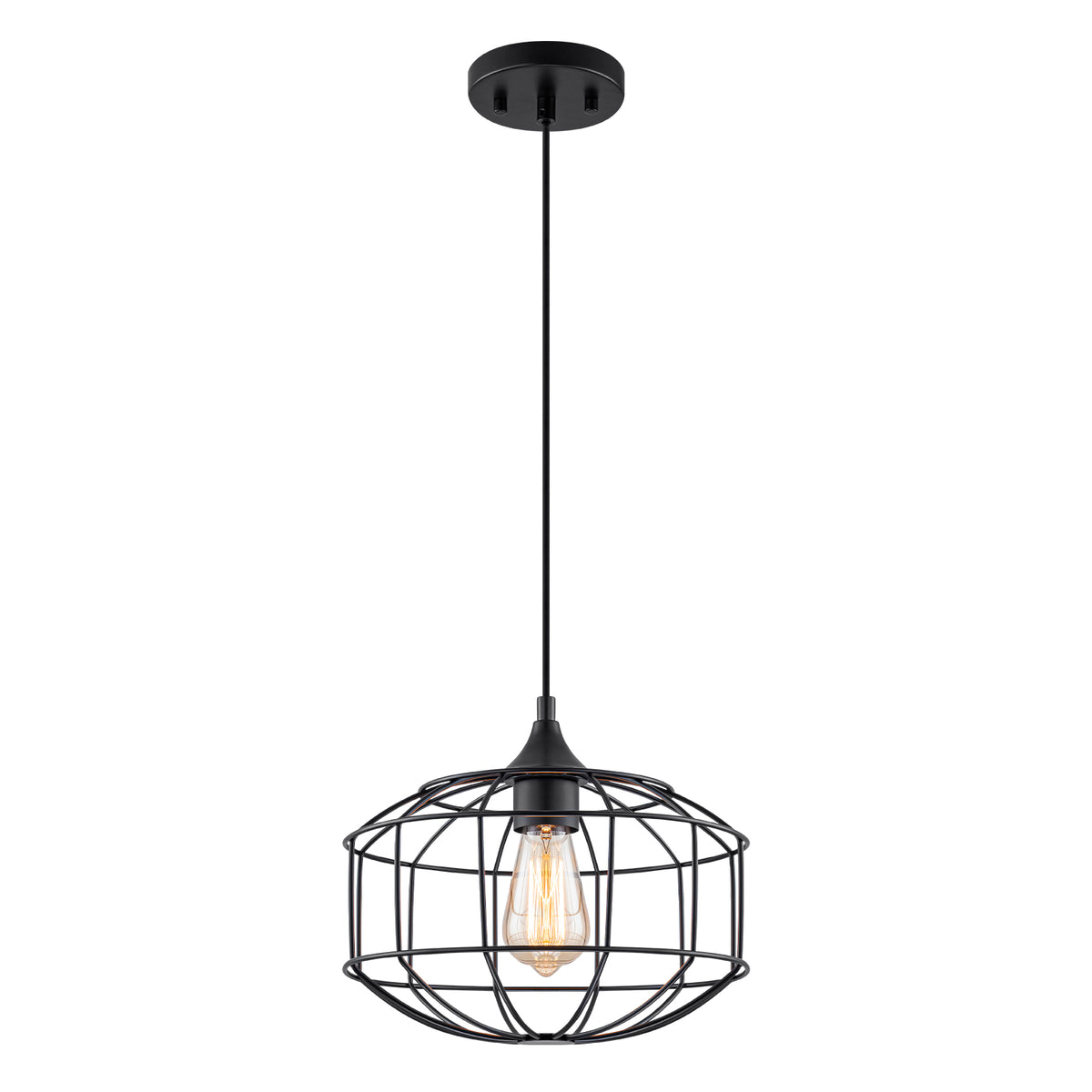 Matte Black Industrial Wire Cage Pendant Light for Kitchen & Dining