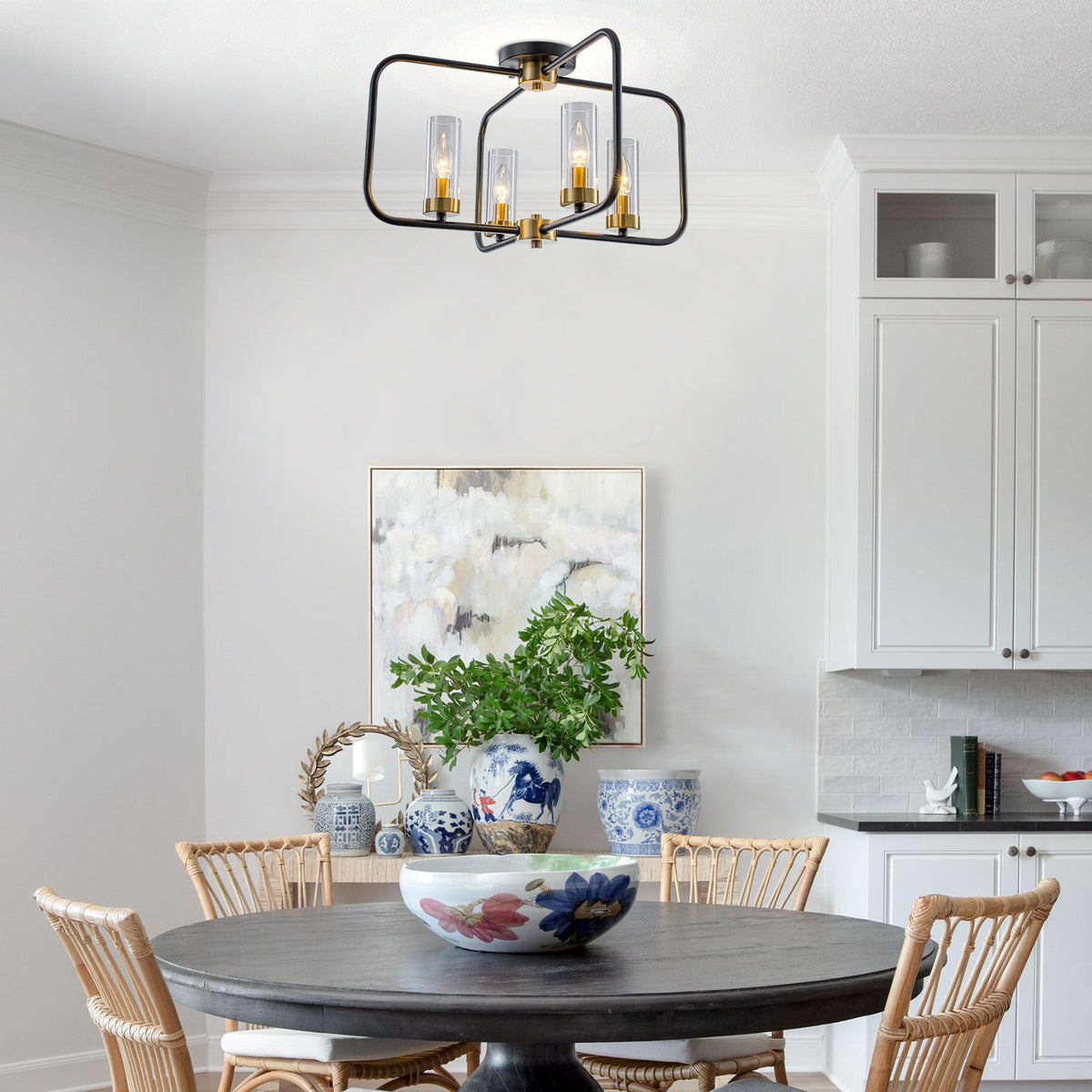 20.28 inch 4 Light Industrial Black Cross Metal Frame Flush Mount Ceiling Light with Clear Glass Tubes Shade - product image 2 | Zenvolit