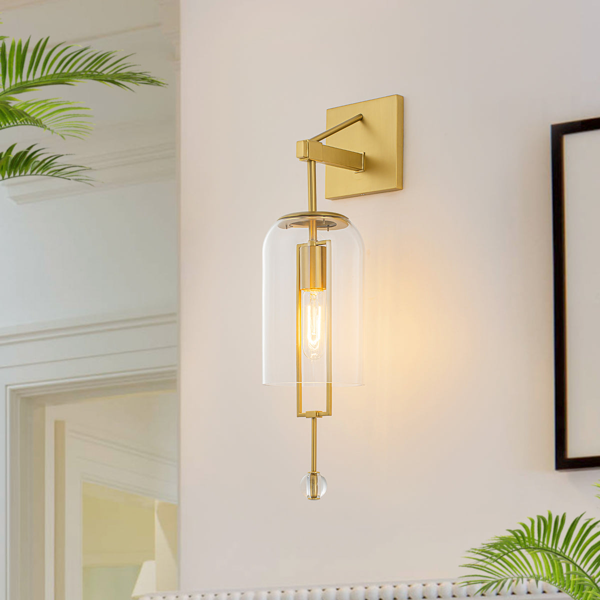 Modern Industrial Brushed Gold Wall Sconce Clear Cylinder Glass Shades - product image 1 | Zenvolit