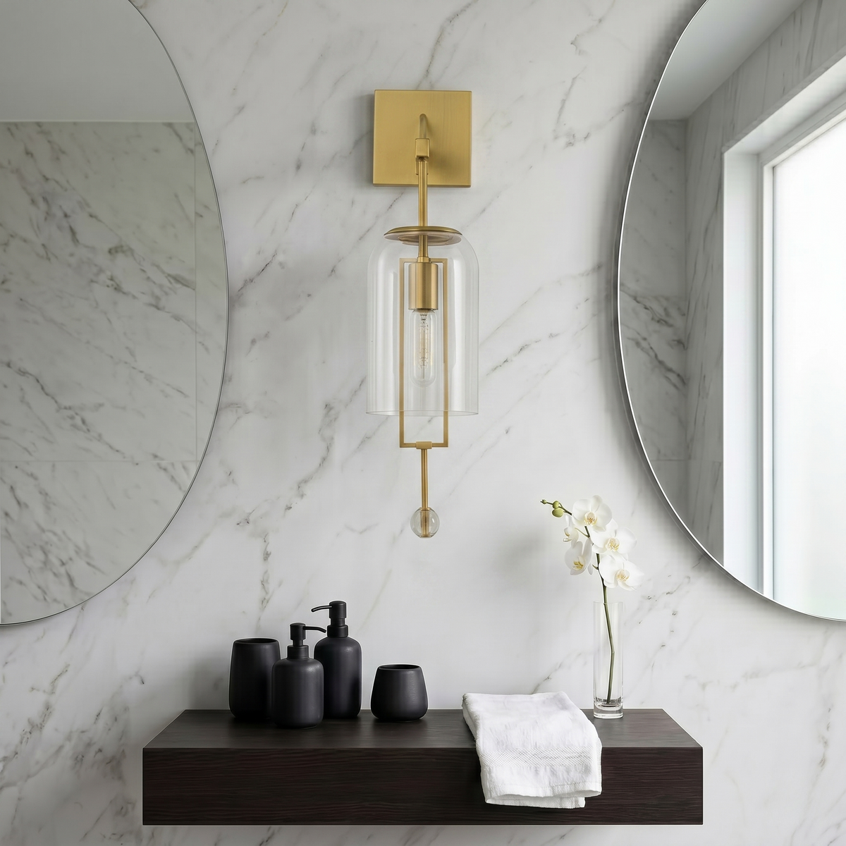 Modern Industrial Brushed Gold Wall Sconce Clear Cylinder Glass Shades - product image 4 | Zenvolit