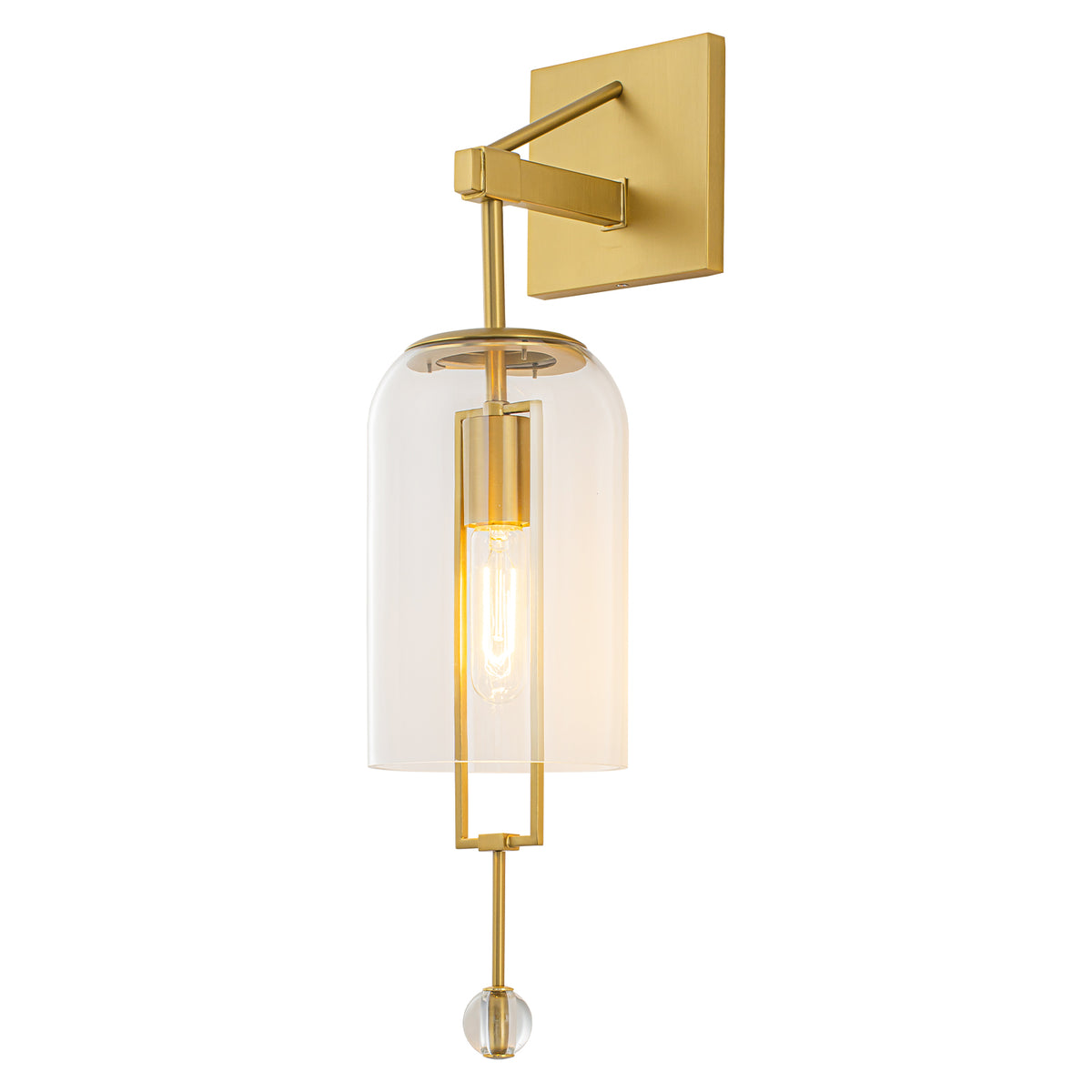 Modern Industrial Brushed Gold Wall Sconce Clear Cylinder Glass Shades - product image 5 | Zenvolit