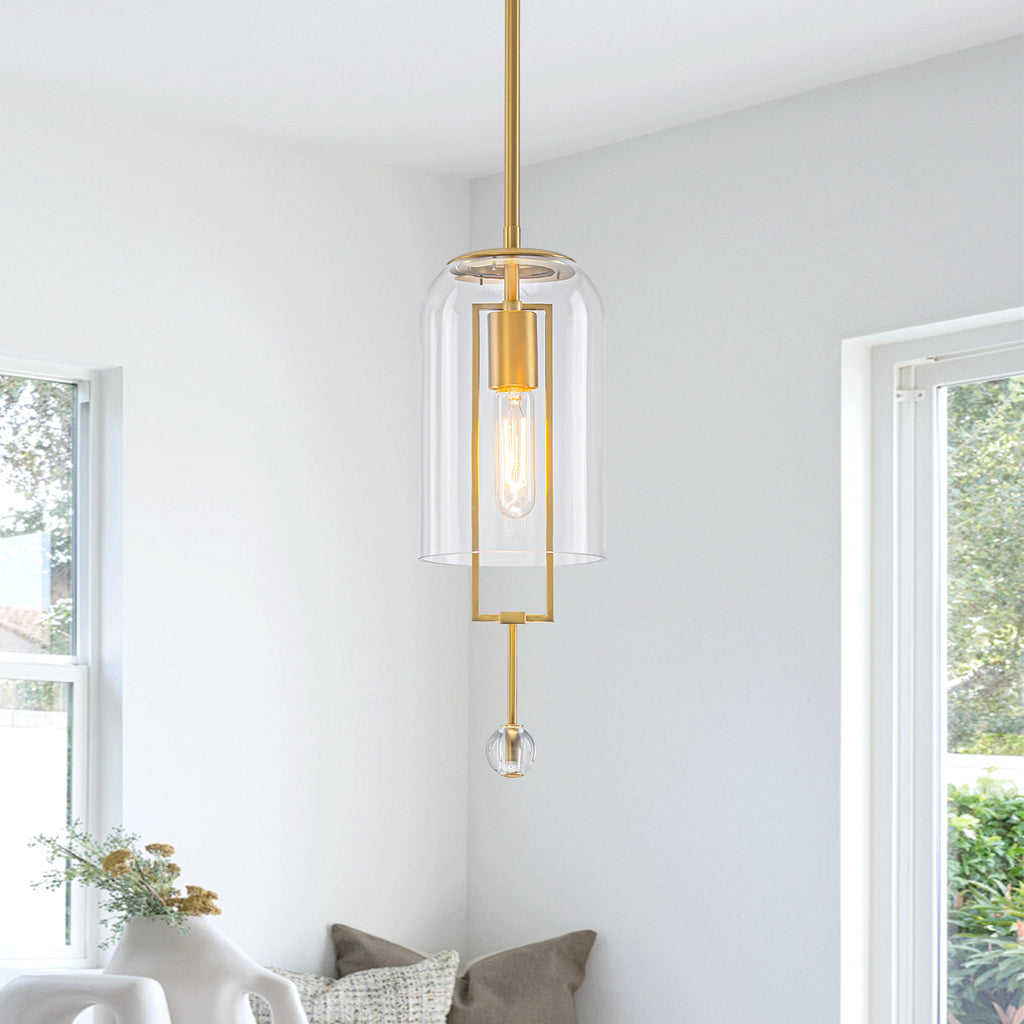 Modern Brushed Gold Pendant Light Cylinder Glass Shade Kitchen Island - product image 1 | Zenvolit