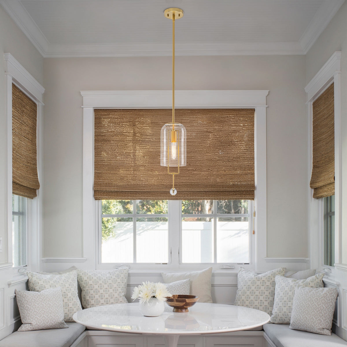 Modern Brushed Gold Pendant Light Cylinder Glass Shade Kitchen Island - product image 2 | Zenvolit