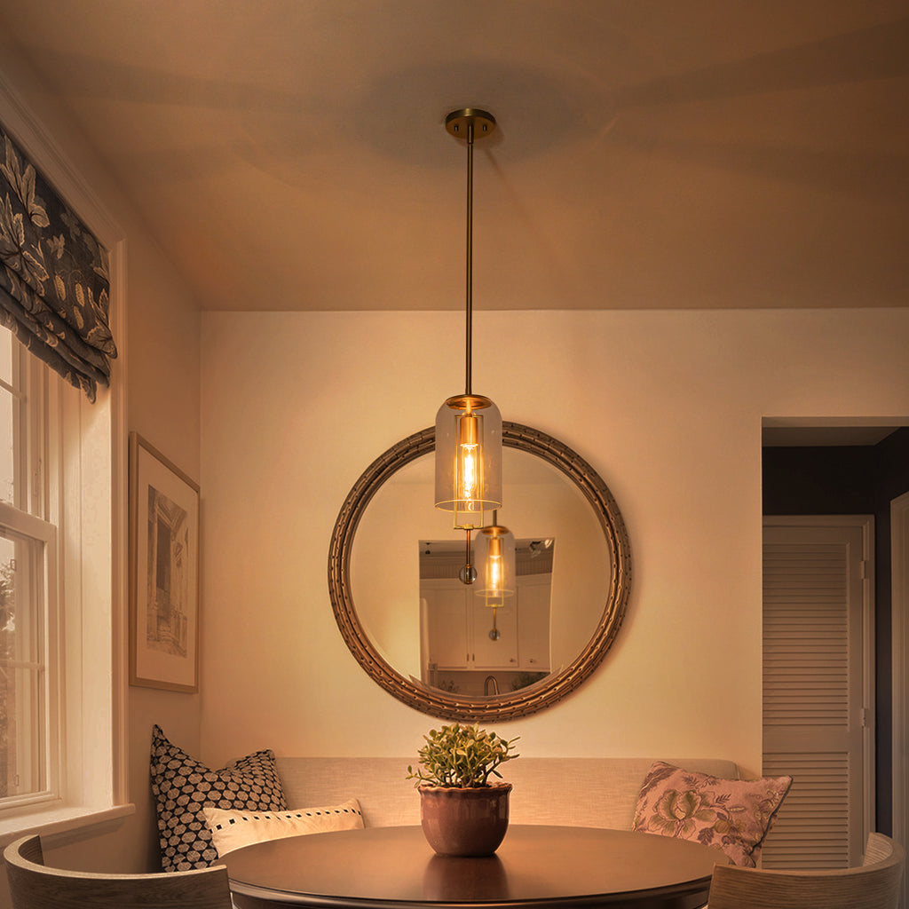 Modern Brushed Gold Pendant Light Cylinder Glass Shade Kitchen Island - product image 3 | Zenvolit