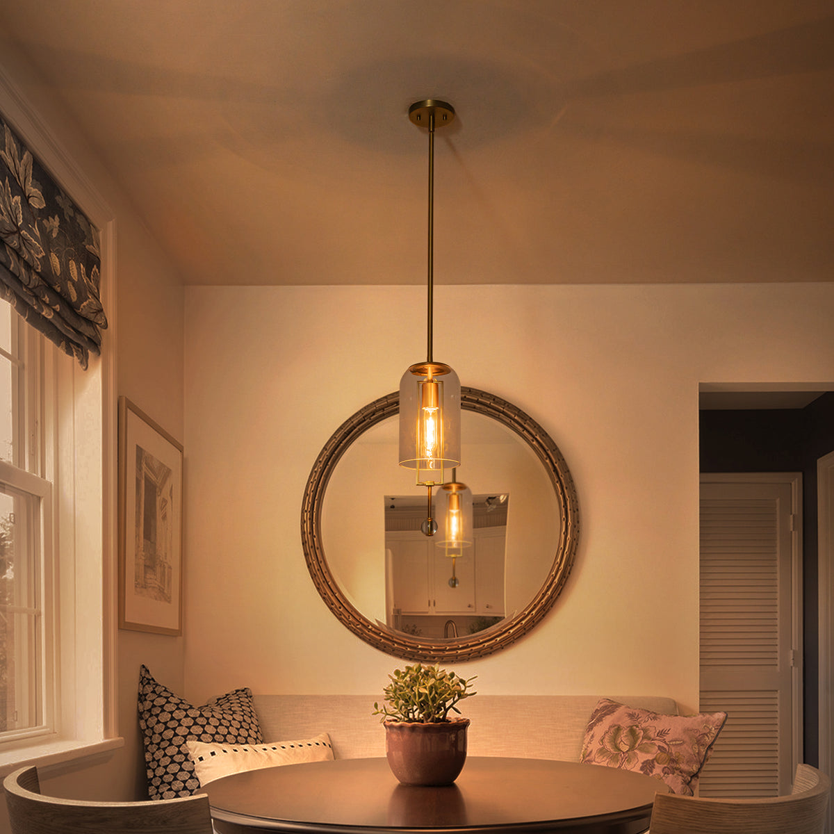 Modern Brushed Gold Pendant Light Cylinder Glass Shade Kitchen Island - product image 3 | Zenvolit