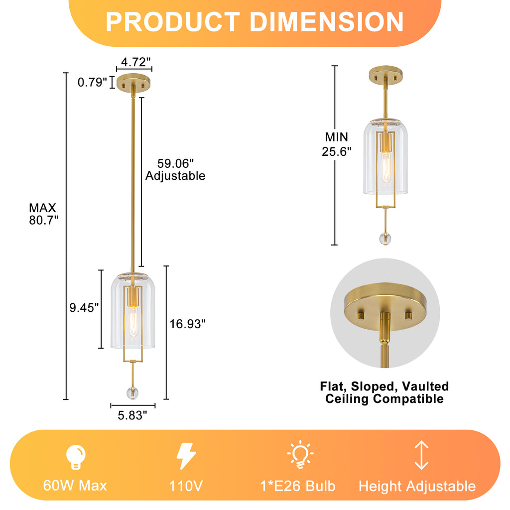 Modern Brushed Gold Pendant Light Cylinder Glass Shade Kitchen Island - product image 7 | Zenvolit