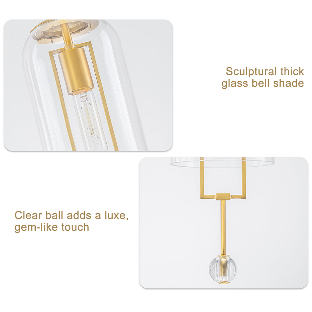 Modern Brushed Gold Pendant Light Cylinder Glass Shade Kitchen Island - product image 11 | Zenvolit