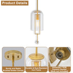 Modern Brushed Gold Pendant Light Cylinder Glass Shade Kitchen Island - product image 12 | Zenvolit