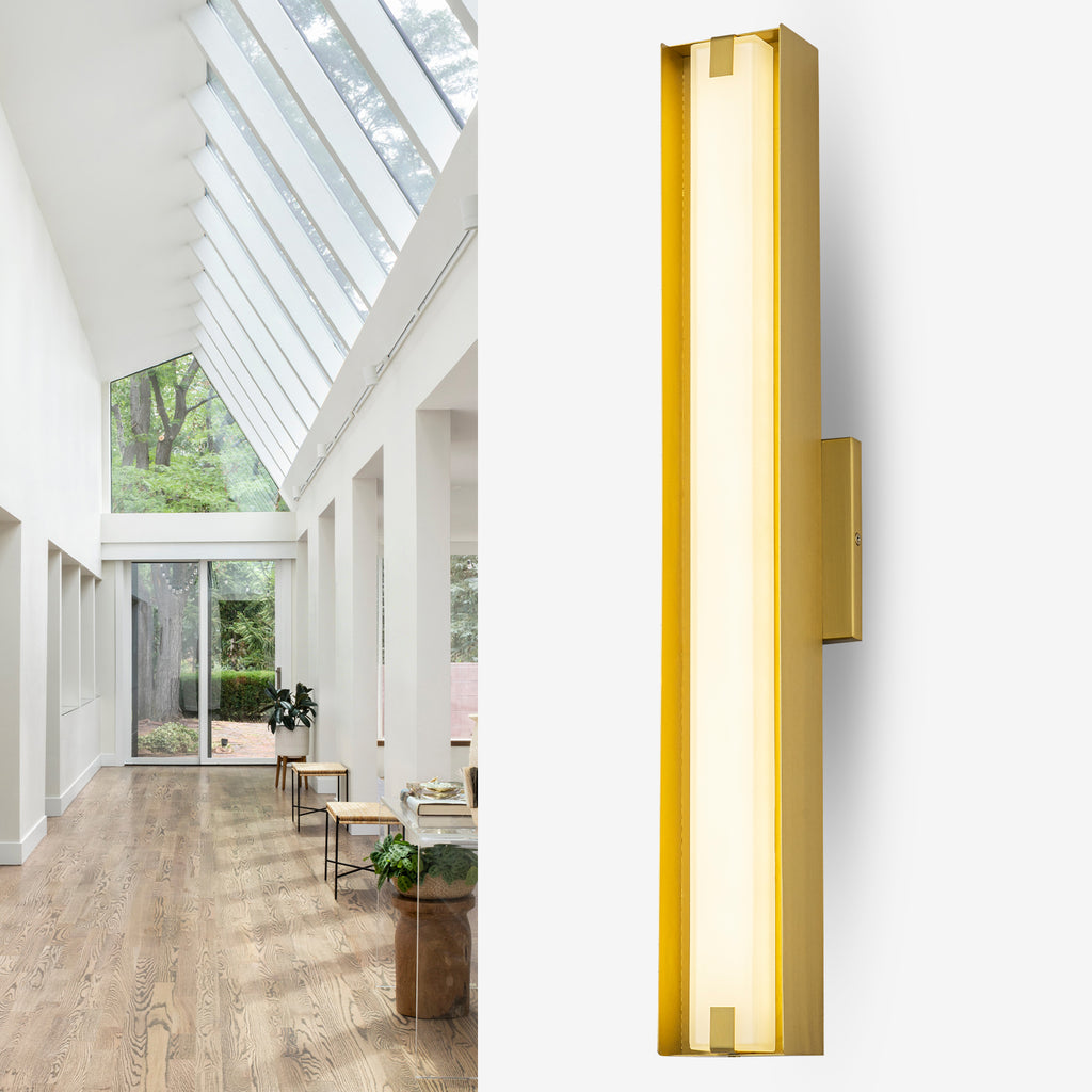 Brushed Gold Rectangular Linear LED Wall Sconce Flush Mount Fixture - product image 2 | Zenvolit