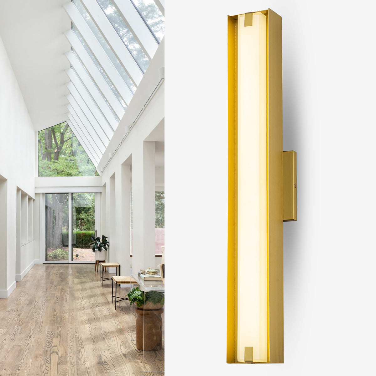 Brushed Gold Rectangular Linear LED Wall Sconce Flush Mount Fixture - product image 2 | Zenvolit