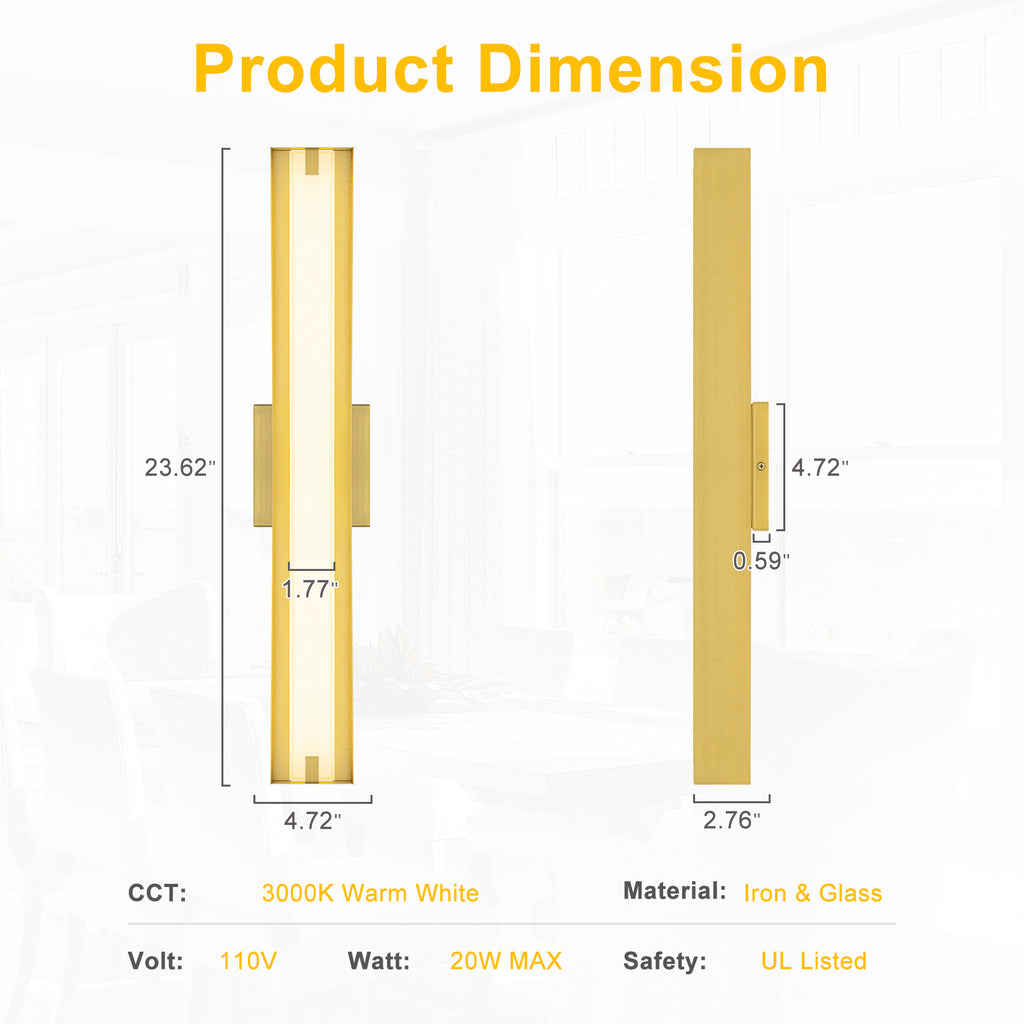 Brushed Gold Rectangular Linear LED Wall Sconce Flush Mount Fixture - product image 6 | Zenvolit