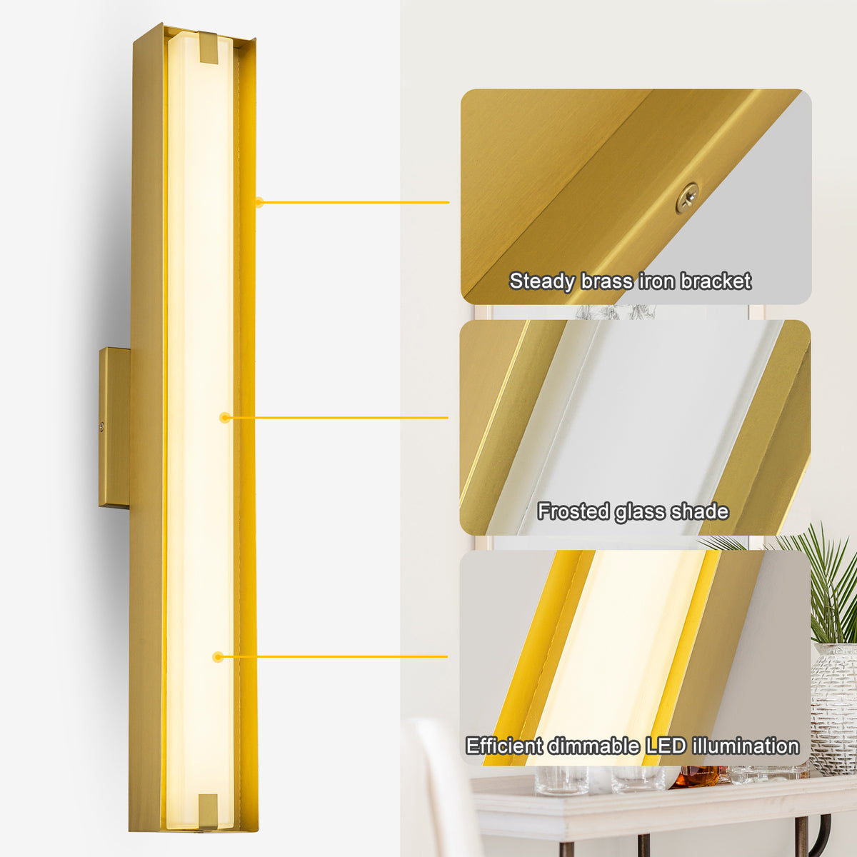 Brushed Gold Rectangular Linear LED Wall Sconce Flush Mount Fixture - product image 8 | Zenvolit