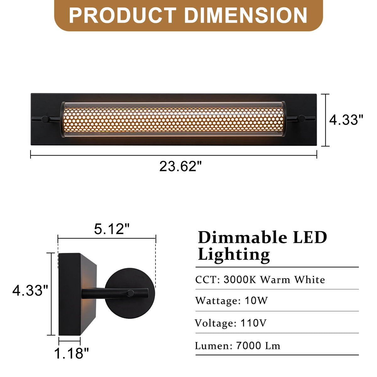 Modern Black LED Vanity Light Cylinder Glass Shades Dimmable Bathroom - product image 7 | Zenvolit