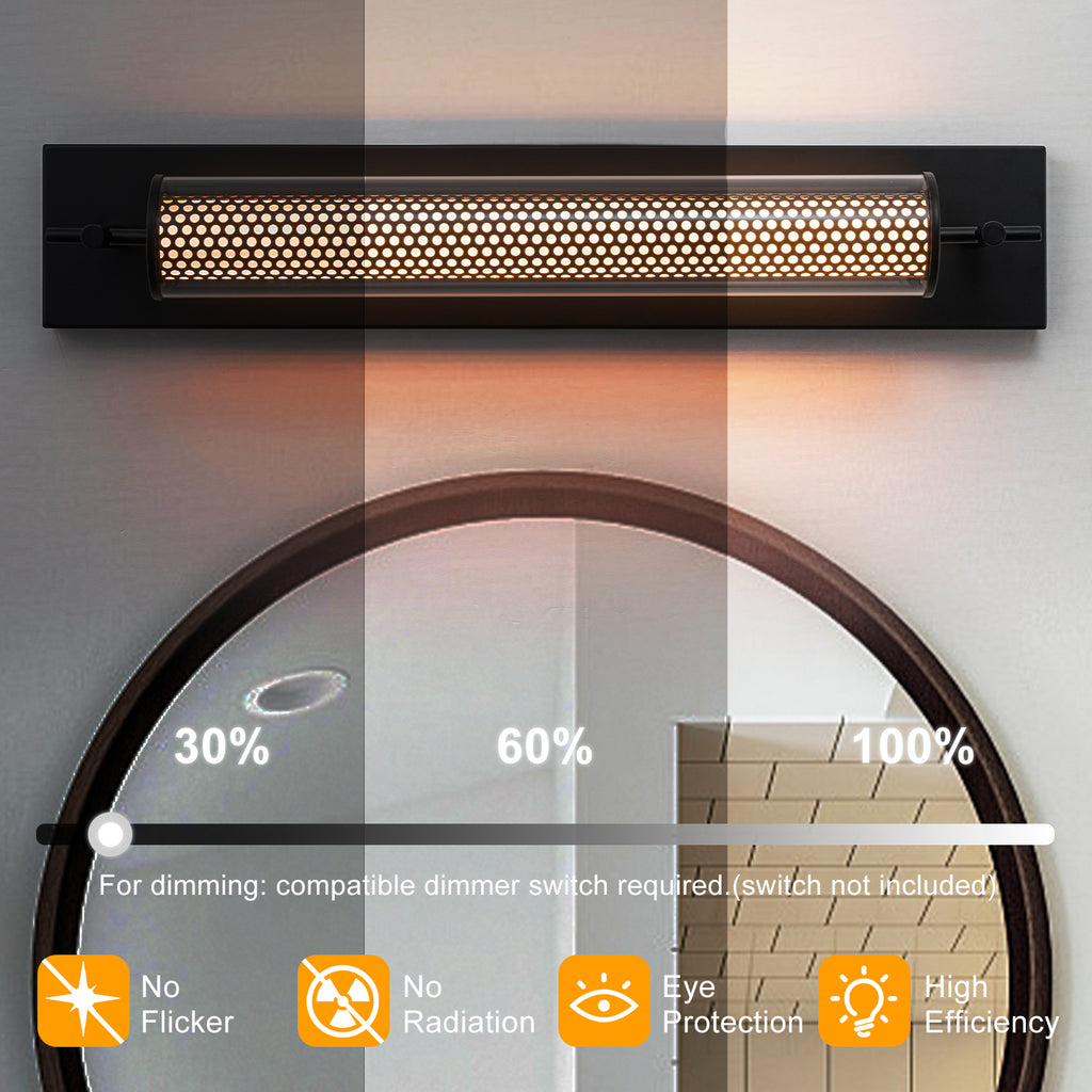 Modern Black LED Vanity Light Cylinder Glass Shades Dimmable Bathroom - product image 9 | Zenvolit