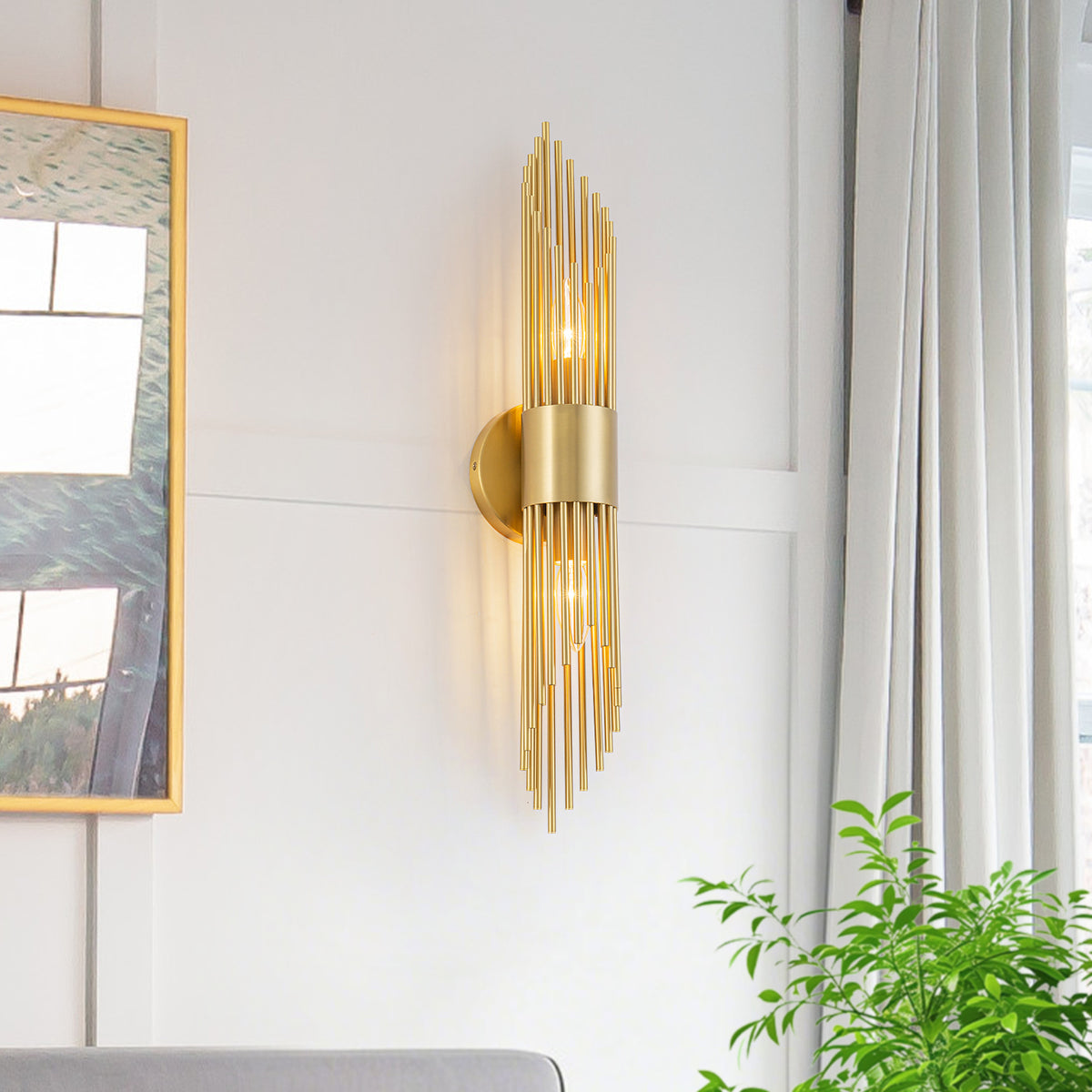 2-Light Gold Vertical Slat Wall Sconce MidCentury Modern Linear Design - product image 1 | Zenvolit