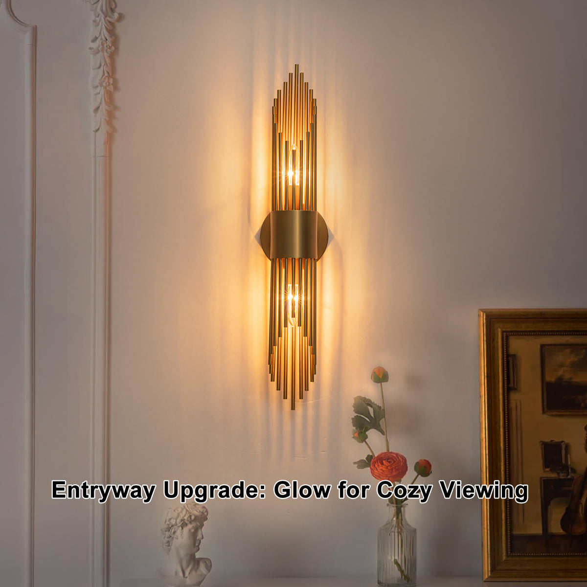 2-Light Gold Vertical Slat Wall Sconce MidCentury Modern Linear Design - product image 3 | Zenvolit