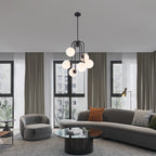 Mid-Century Modern 6-Light Matte Black Chandelier Frosted Glass Globes - product image 2 | Zenvolit