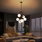 Mid-Century Modern 6-Light Matte Black Chandelier Frosted Glass Globes - product image 3 | Zenvolit