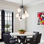 Mid-Century Modern 6-Light Matte Black Chandelier Frosted Glass Globes - product image 4 | Zenvolit