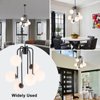 Mid-Century Modern 6-Light Matte Black Chandelier Frosted Glass Globes - product image 6 | Zenvolit