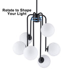Mid-Century Modern 6-Light Matte Black Chandelier Frosted Glass Globes - product image 9 | Zenvolit