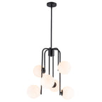 Mid-Century Modern 6-Light Matte Black Chandelier Frosted Glass Globes - product image 10 | Zenvolit