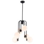 Mid-Century Modern 6-Light Matte Black Chandelier Frosted Glass Globes - product image 11 | Zenvolit