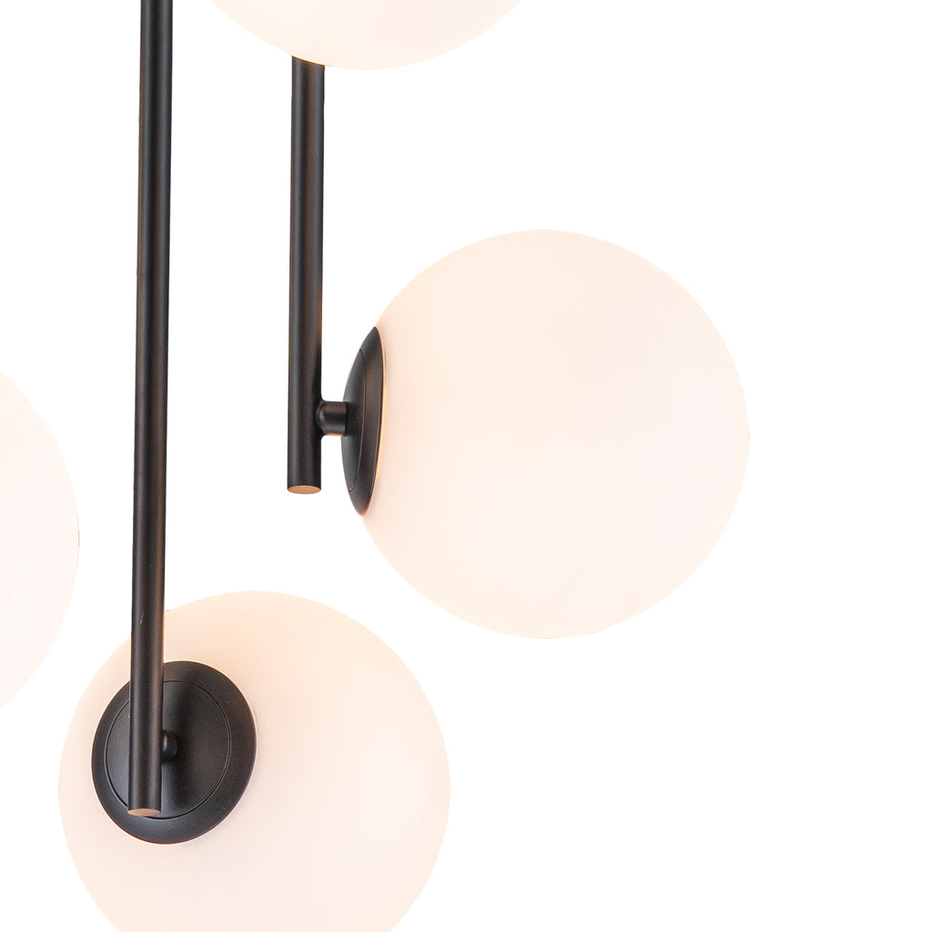 Mid-Century Modern 6-Light Matte Black Chandelier Frosted Glass Globes - product image 12 | Zenvolit