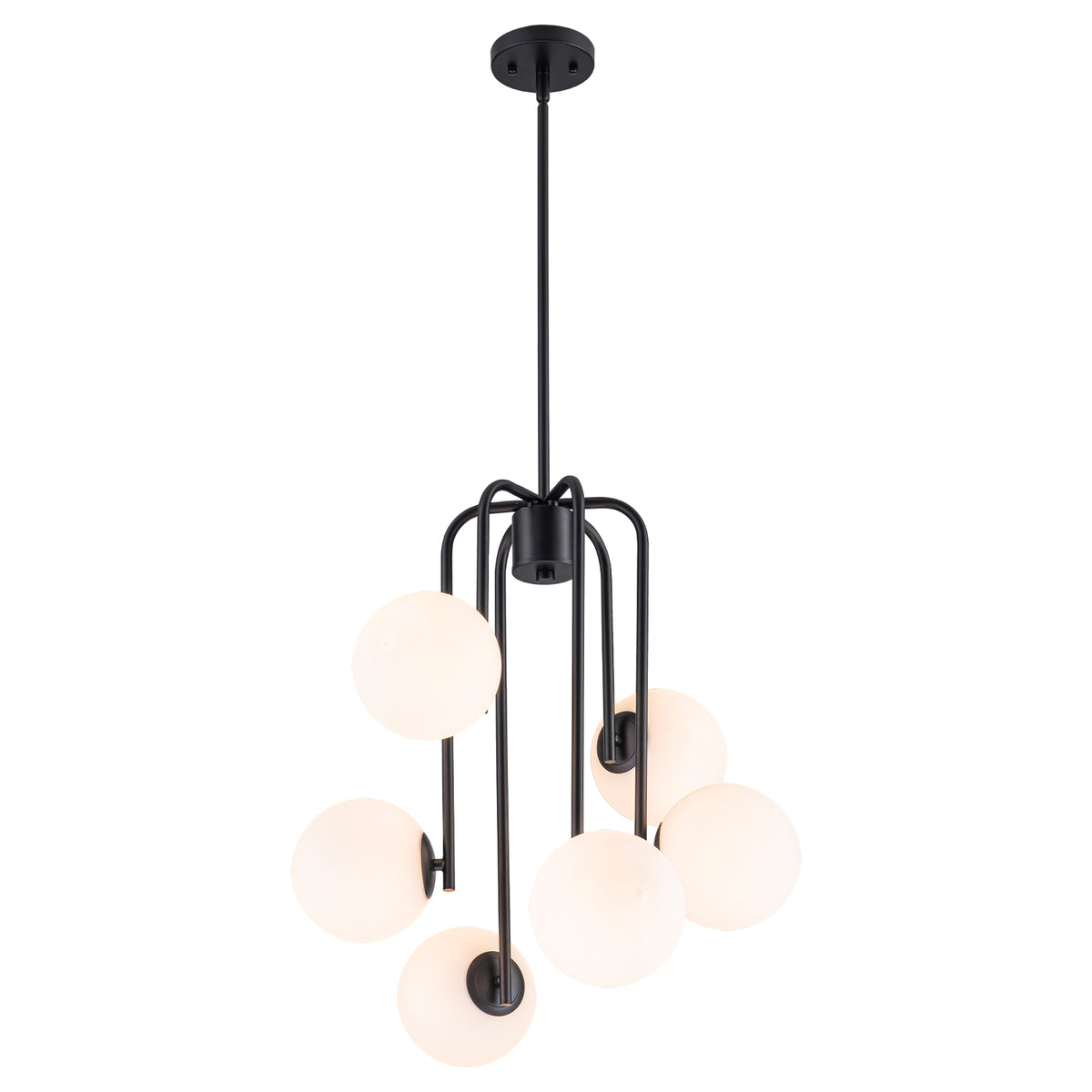 Mid-Century Modern 6-Light Matte Black Chandelier Frosted Glass Globes - product image 15 | Zenvolit