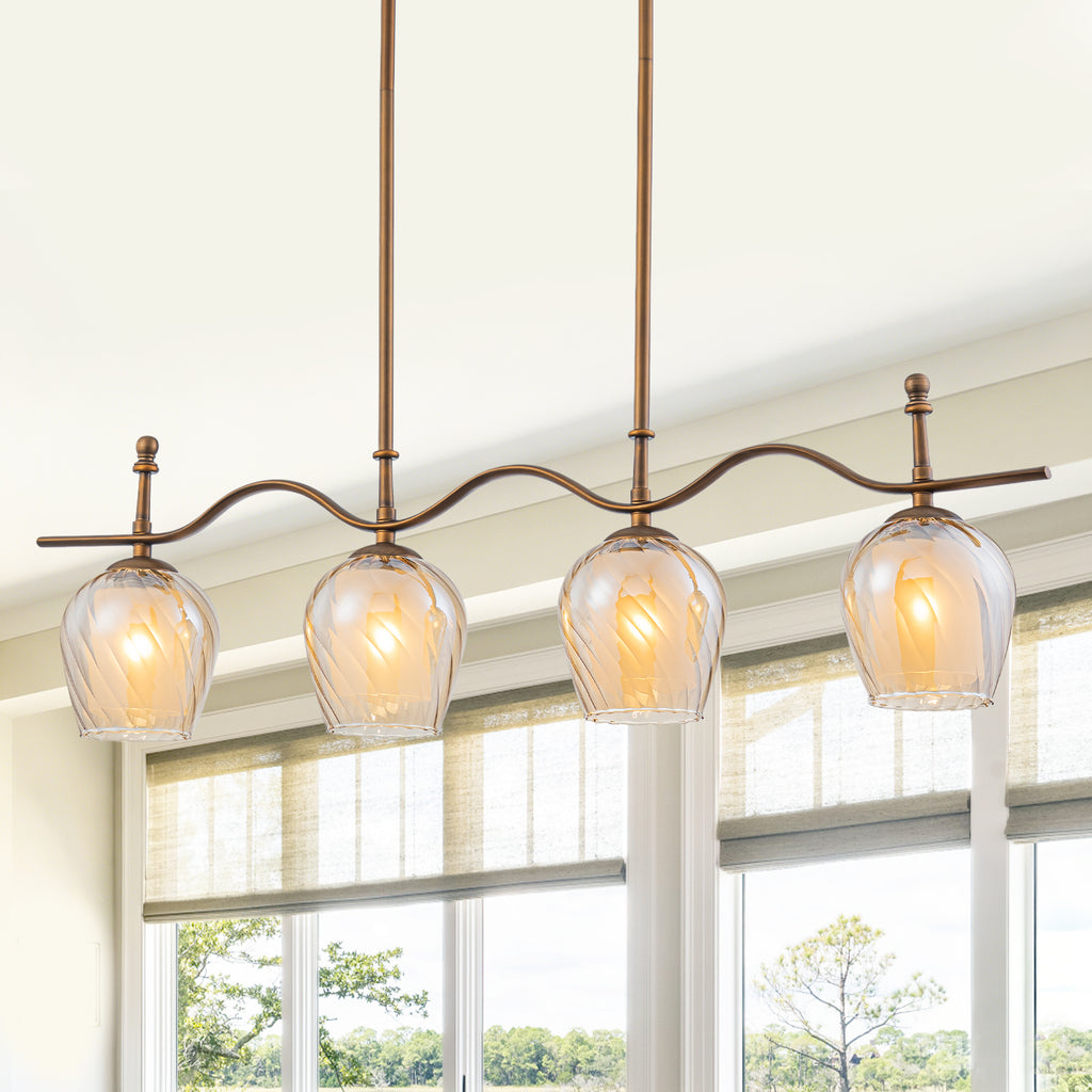 4-Light Linear Pendant Light Glass Shades Dining Kitchen Chandelier - product image 2 | Zenvolit