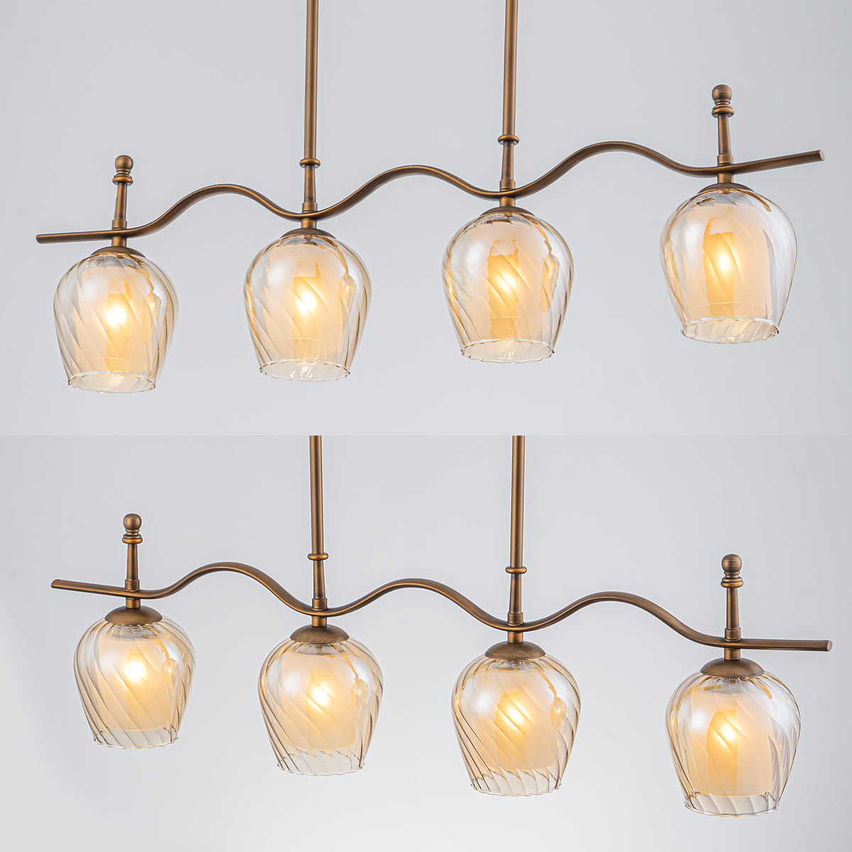 4-Light Linear Pendant Light Glass Shades Dining Kitchen Chandelier - product image 6 | Zenvolit