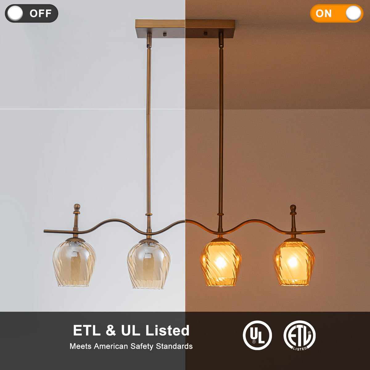 4-Light Linear Pendant Light Glass Shades Dining Kitchen Chandelier - product image 10 | Zenvolit