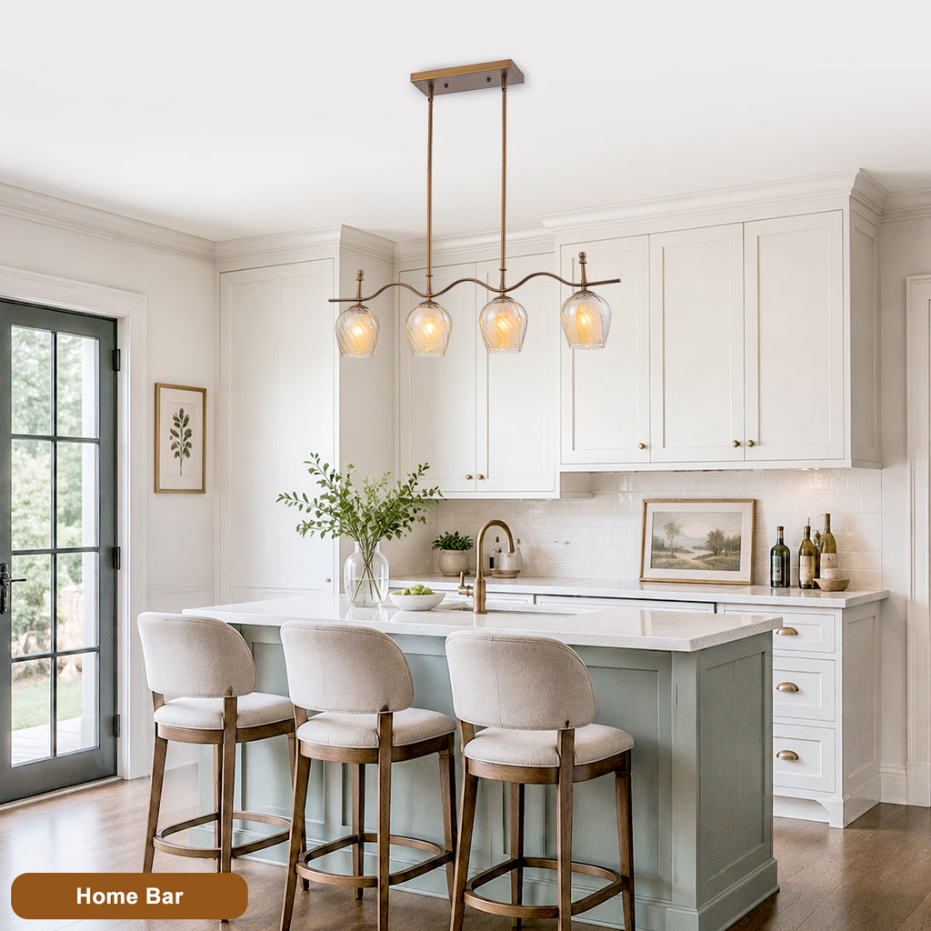 4-Light Linear Pendant Light Glass Shades Dining Kitchen Chandelier - product image 14 | Zenvolit