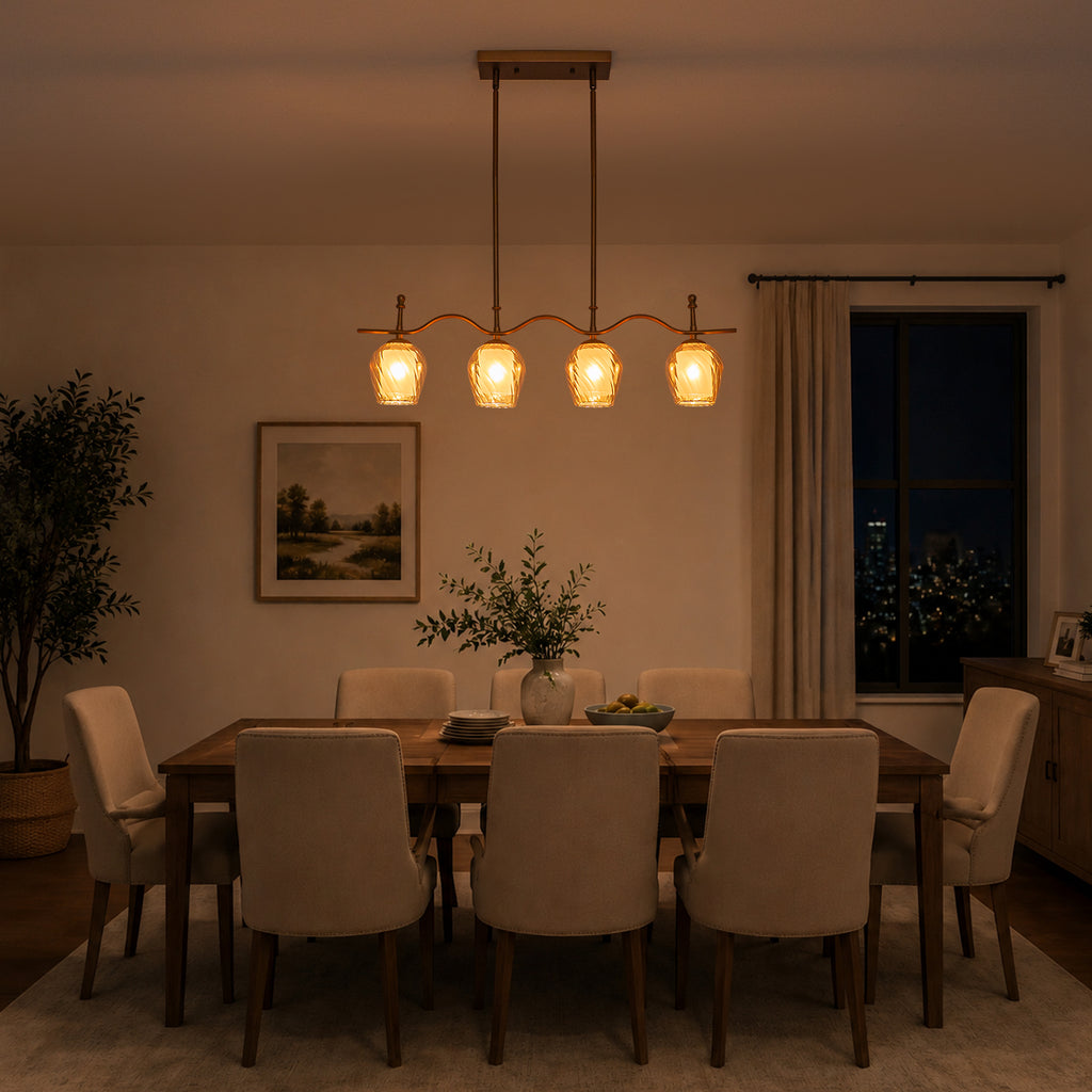 4-Light Linear Pendant Light Glass Shades Dining Kitchen Chandelier - product image 15 | Zenvolit
