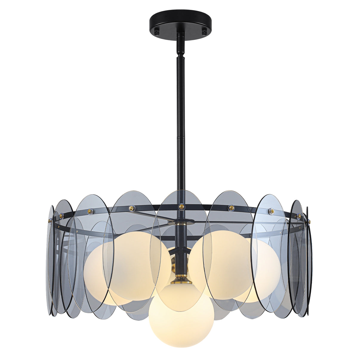 6-Light Modern Drum Semi-Flush Mount Light White Frosted Globe Shades - product image 1 | Zenvolit