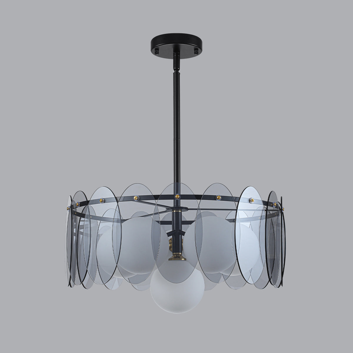 6-Light Modern Drum Semi-Flush Mount Light White Frosted Globe Shades - product image 3 | Zenvolit
