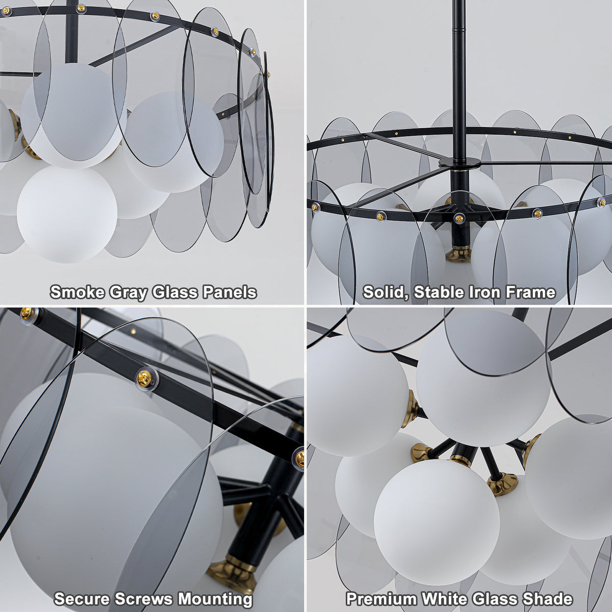 6-Light Modern Drum Semi-Flush Mount Light White Frosted Globe Shades - product image 5 | Zenvolit