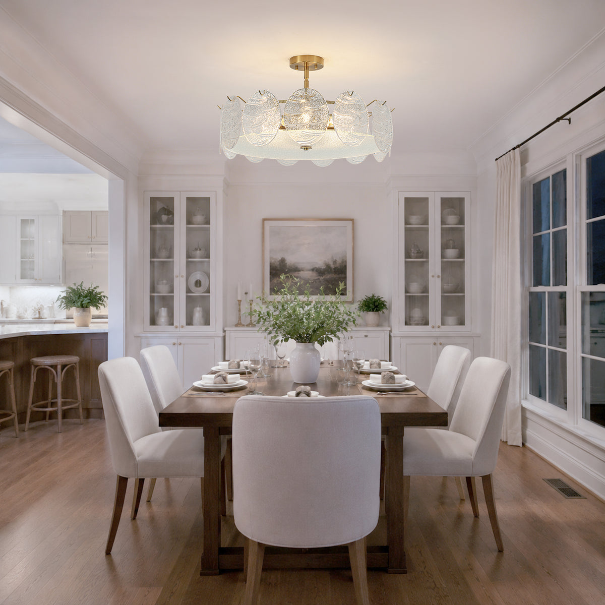 8-Light Modern Brass Drum Semi-Flush Mount Lights Textured Glass Shade - product image 5 | Zenvolit