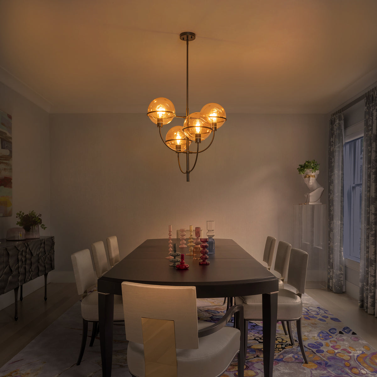 4-Light Industrial Matte Black Chandelier Amber Glass Globes Rustic - product image 3 | Zenvolit