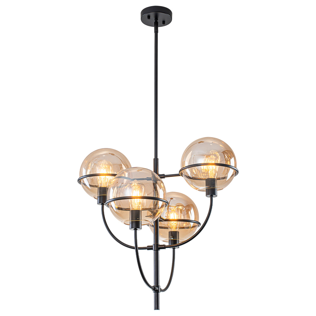 4-Light Industrial Matte Black Chandelier Amber Glass Globes Rustic - product image 14 | Zenvolit