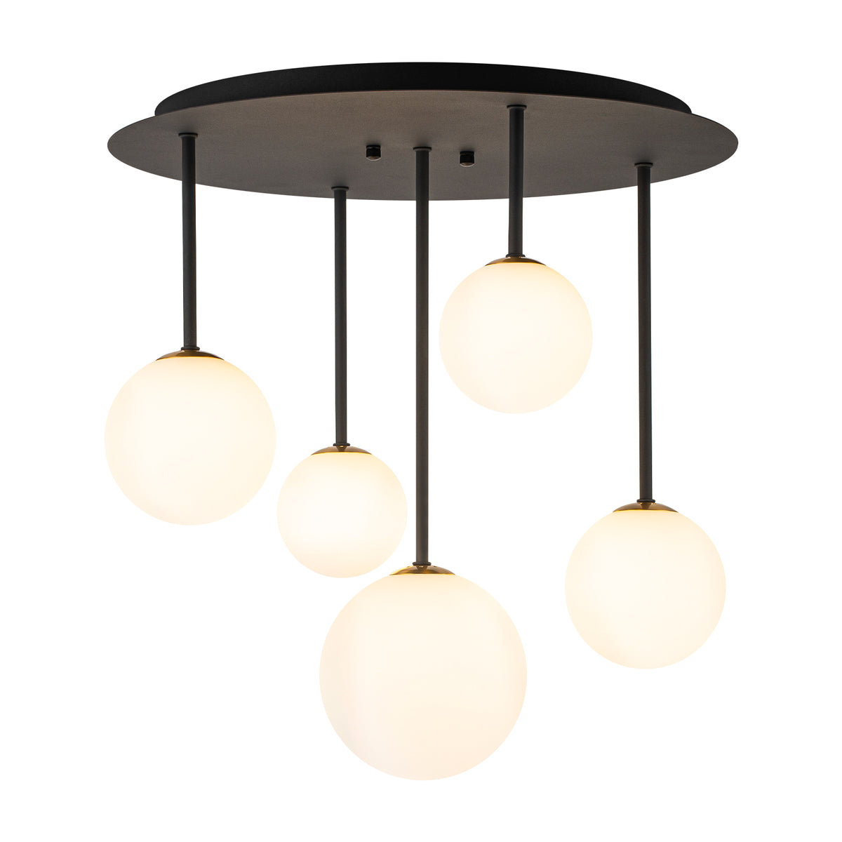5 Light Branch-Style Flush Mount Lighting with Small and Large Milky White Glass Globes - product image 2 | Zenvolit