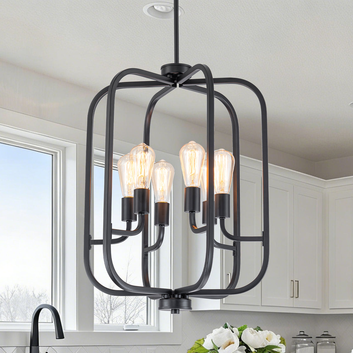 6-Light Industrial Birdcage Chandelier Black Metal Frame Farmhouse - product image 1 | Zenvolit