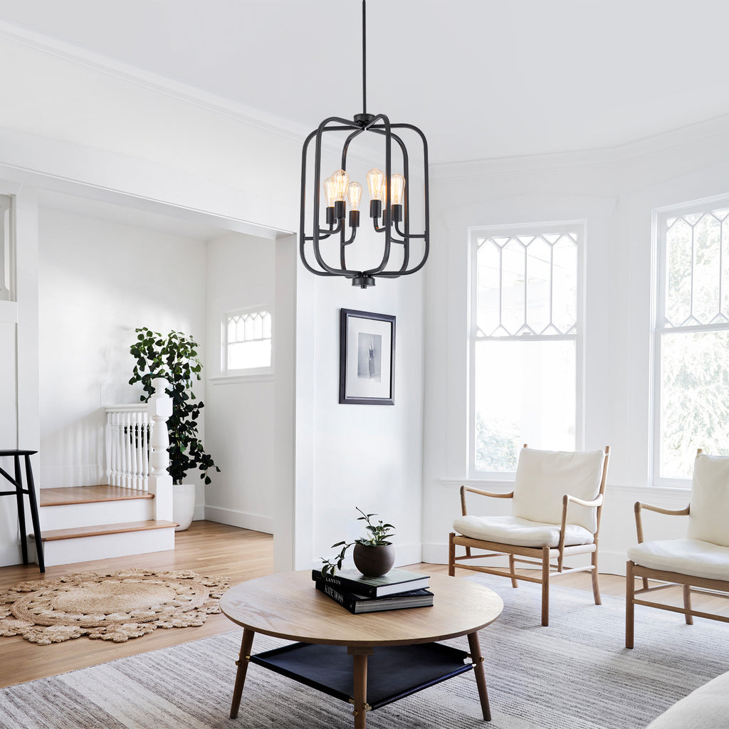 6-Light Industrial Birdcage Chandelier Black Metal Frame Farmhouse - product image 2 | Zenvolit