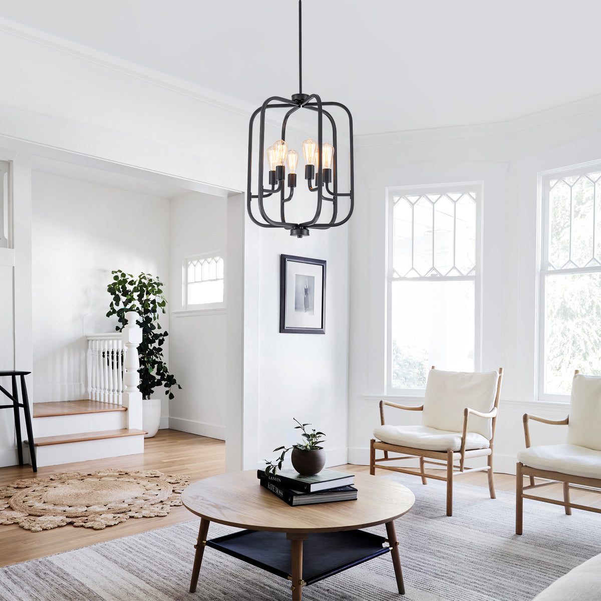 6-Light Industrial Birdcage Chandelier Black Metal Frame Farmhouse - product image 2 | Zenvolit