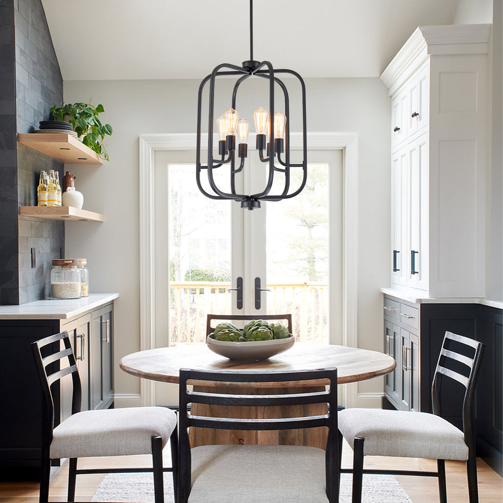 6-Light Industrial Birdcage Chandelier Black Metal Frame Farmhouse - product image 5 | Zenvolit