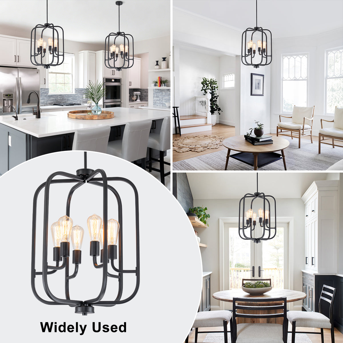 6-Light Industrial Birdcage Chandelier Black Metal Frame Farmhouse - product image 6 | Zenvolit