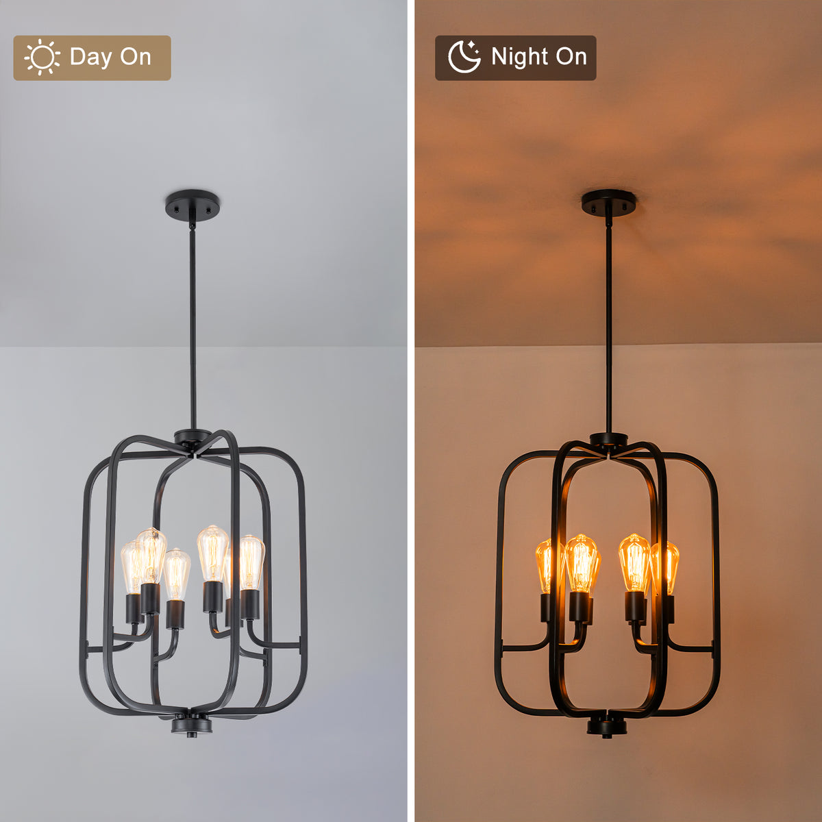 6-Light Industrial Birdcage Chandelier Black Metal Frame Farmhouse - product image 8 | Zenvolit