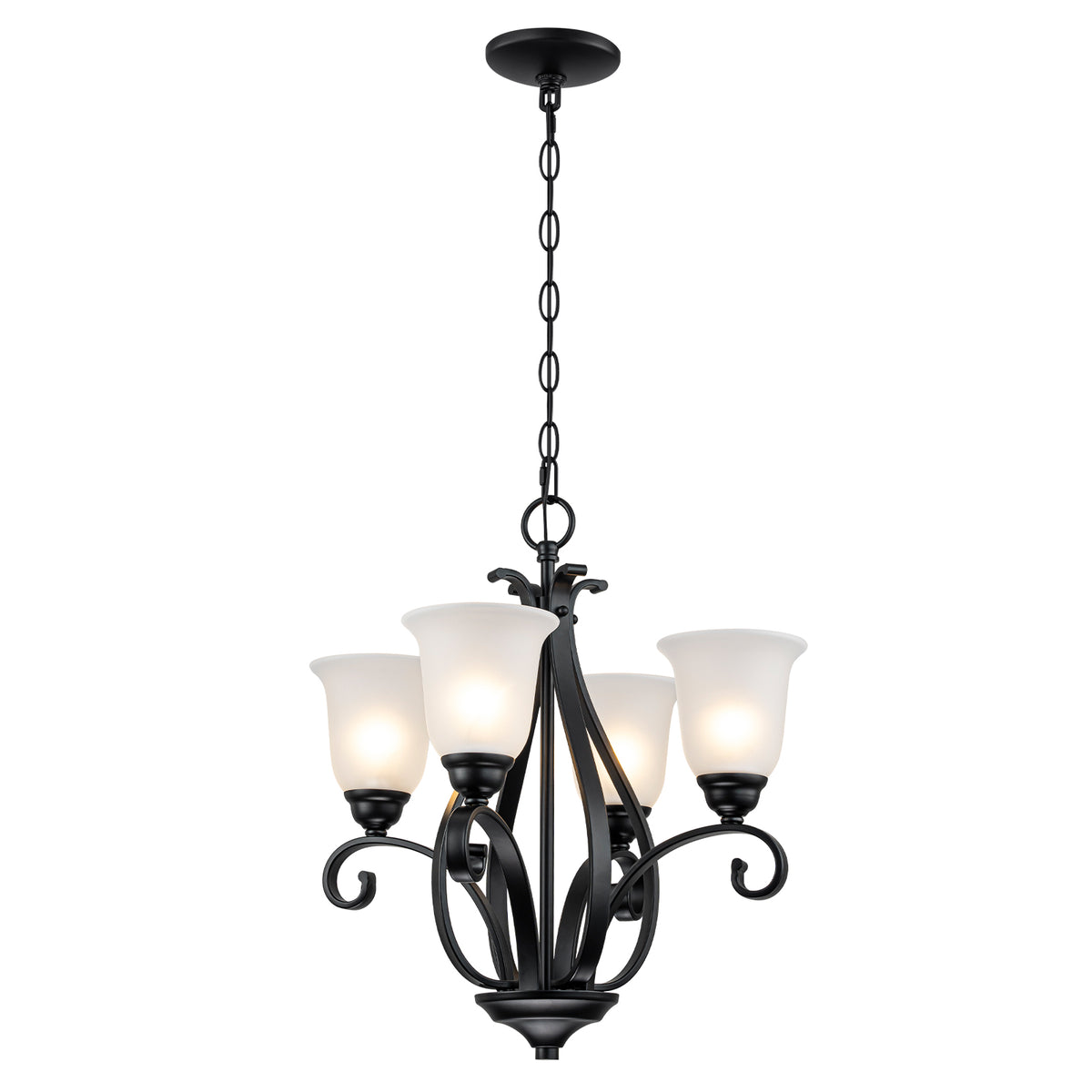 Matte Black 4-Light Candelabra Chandelier with Bell Glass Shades - product image 2 | Zenvolit