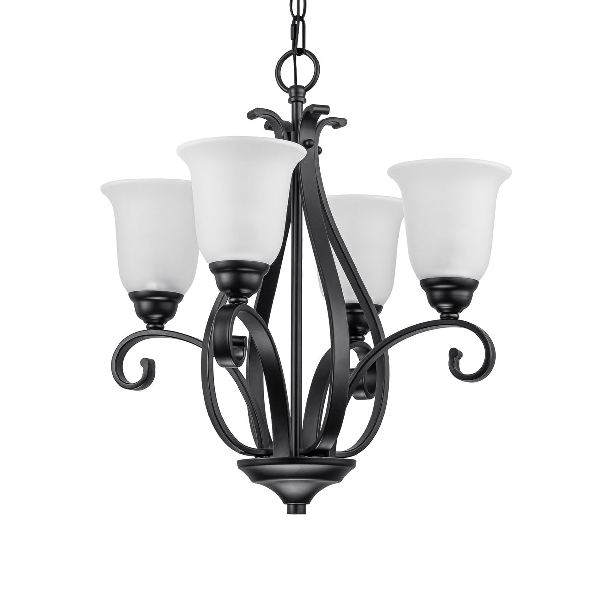 Matte Black 4-Light Candelabra Chandelier with Bell Glass Shades - product image 4 | Zenvolit